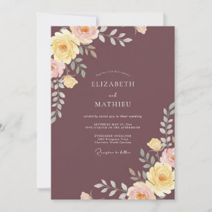 Invitation Mariage Eucalyptus Renoncule Jaune Prune