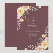 Invitation Mariage Eucalyptus Renoncule Jaune Prune (Devant / Derrière)