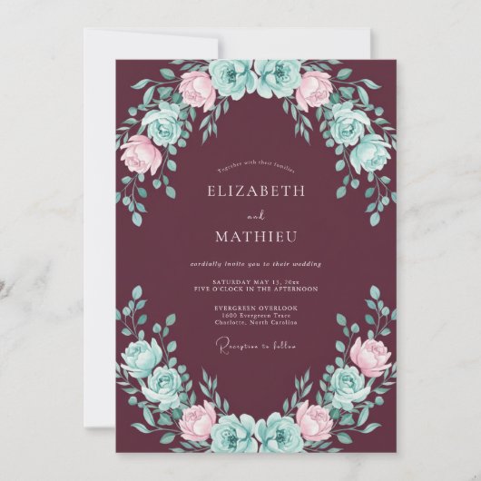Invitation Mariage Eucalyptus Renoncule Menthe Vin (Devant)