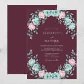 Invitation Mariage Eucalyptus Renoncule Menthe Vin (Devant / Derrière)