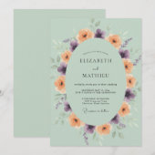 Invitation Mariage Eucalyptus Renoncule Pourpre Pêche (Devant / Derrière)