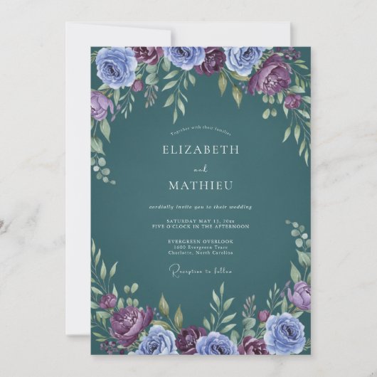 Invitation Mariage Eucalyptus Renoncule Prune Acier (Devant)