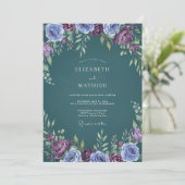 Invitation Mariage Eucalyptus Renoncule Prune Acier (Debout devant)