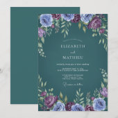 Invitation Mariage Eucalyptus Renoncule Prune Acier (Devant / Derrière)
