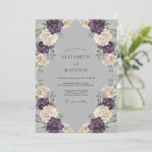 Invitation Mariage Eucalyptus Renoncule Prune Argentée (Debout devant)