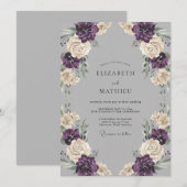 Invitation Mariage Eucalyptus Renoncule Prune Argentée (Devant / Derrière)