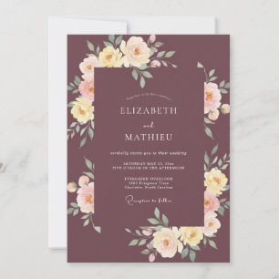 Invitation Mariage Eucalyptus Renoncule Prune Poussiéreuse