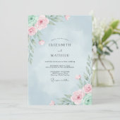 Invitation Mariage Eucalyptus Renoncule Rose Ciel (Debout devant)