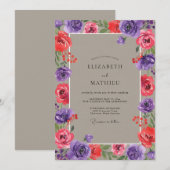 Invitation Mariage Eucalyptus Renoncule Rouge Pourpre (Devant / Derrière)