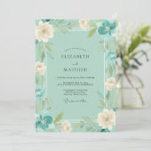 Invitation Mariage Eucalyptus Renoncule Sarcelle Menthe (Debout devant)