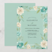 Invitation Mariage Eucalyptus Renoncule Sarcelle Menthe (Devant / Derrière)
