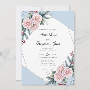 Invitation Mariage Eucalyptus Rose Azur