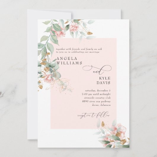 Invitation Mariage Eucalyptus Rose Driving (Devant)