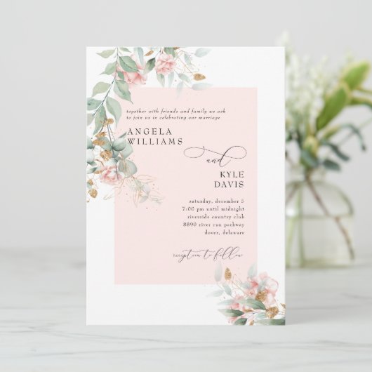 Invitation Mariage Eucalyptus Rose Driving (Debout devant)