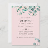 Invitation Mariage Eucalyptus rose Rose poussiéreux (Devant)