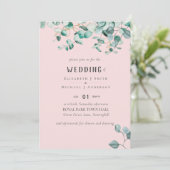 Invitation Mariage Eucalyptus rose Rose poussiéreux (Debout devant)