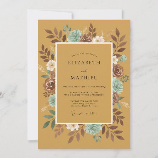 Invitation Mariage Eucalyptus Succulent Désert Moutarde (Devant)