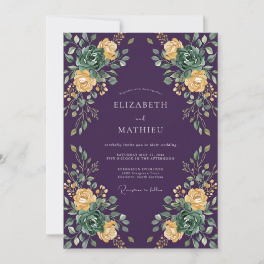 Invitation Mariage Eucalyptus Succulent Jaune Prune (Devant)