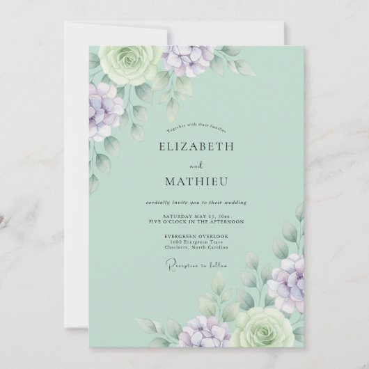Invitation Mariage Eucalyptus Succulent Lavande Menthe (Devant)