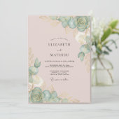 Invitation Mariage Eucalyptus Succulent Menthe Rose (Debout devant)