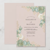Invitation Mariage Eucalyptus Succulent Menthe Rose (Devant / Derrière)