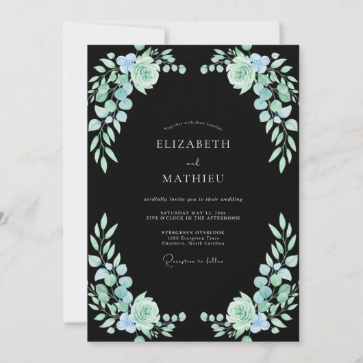 Invitation Mariage Eucalyptus Succulent Mousse de Mer Noire (Devant)