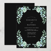 Invitation Mariage Eucalyptus Succulent Mousse de Mer Noire (Devant / Derrière)