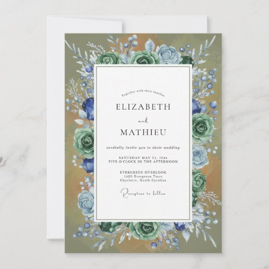 Invitation Mariage Eucalyptus Succulent Olive Azur (Devant)