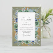 Invitation Mariage Eucalyptus Succulent Olive Azur (Debout devant)