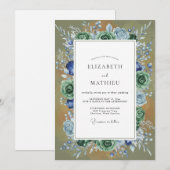 Invitation Mariage Eucalyptus Succulent Olive Azur (Devant / Derrière)