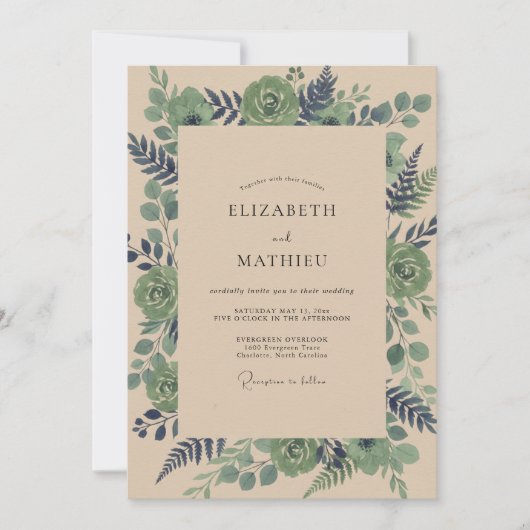 Invitation Mariage Eucalyptus Succulent Olive Sarcelle (Devant)