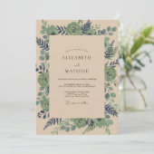 Invitation Mariage Eucalyptus Succulent Olive Sarcelle (Debout devant)