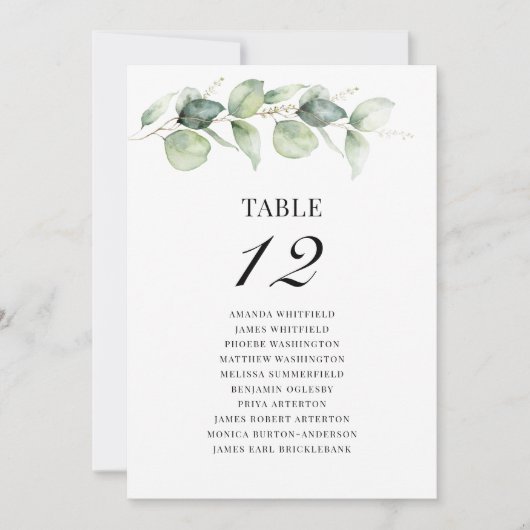 Invitation Mariage Eucalyptus Tableau Numéro 12 Tableau de si (Devant)