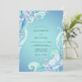 Invitation Mariage Eucalyptus Vague Azurée Océan (Debout devant)