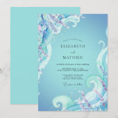 Invitation Mariage Eucalyptus Vague Azurée Océan (Devant / Derrière)