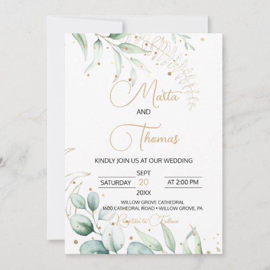 Invitation Mariage Eucalyptus vert (Devant)