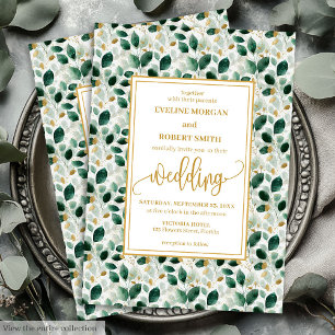 Invitation Mariage Eucalyptus Vert foncé de luxe invite