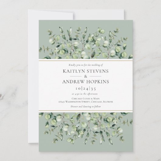 Invitation Mariage Eucalyptus Vert Sage (Devant)