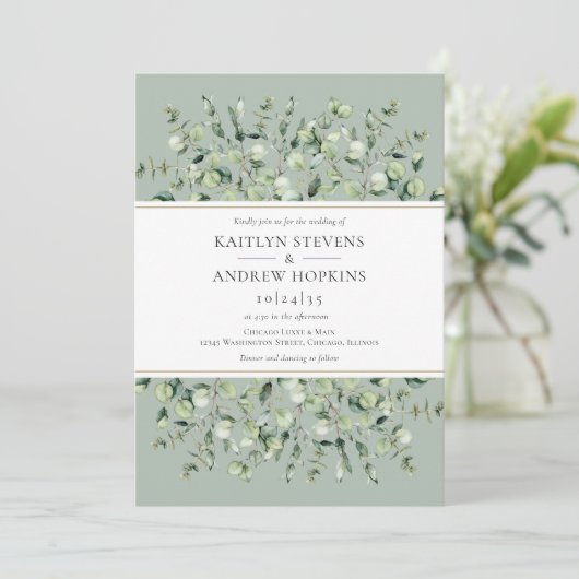 Invitation Mariage Eucalyptus Vert Sage (Debout devant)