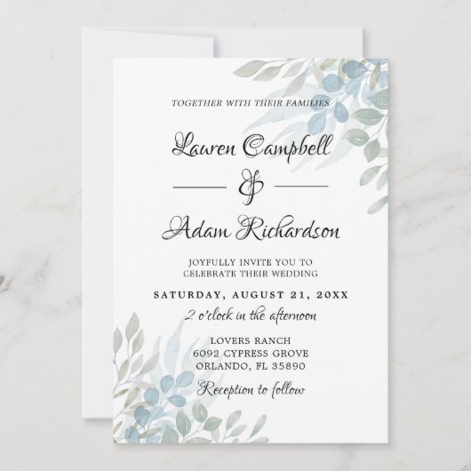 Invitation Mariage Eucalyptus Vert Sage moderne (Devant)
