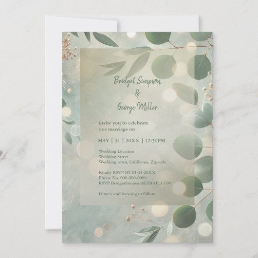 Invitation Mariage Eucalyptus Vert Sage romantique (Devant)