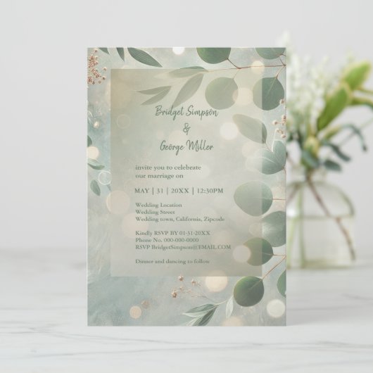 Invitation Mariage Eucalyptus Vert Sage romantique (Debout devant)