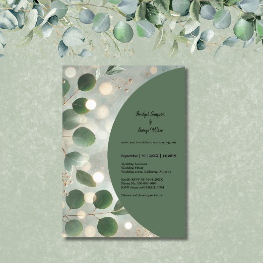 Invitation Mariage Eucalyptus Vert Sage romantique