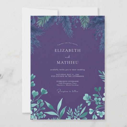 Invitation Mariage Eucalyptus Violet Profond (Devant)