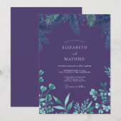 Invitation Mariage Eucalyptus Violet Profond (Devant / Derrière)