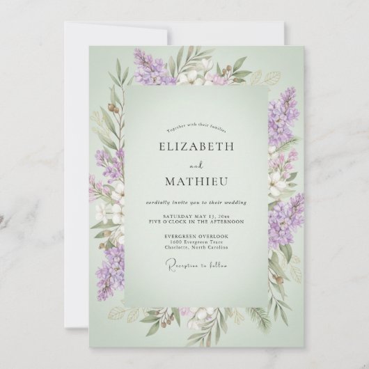 Invitation Mariage Eucalyptus Violet Sprig Pistache (Devant)