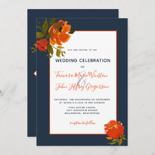 Invitation Mariage/événement Floral de la Marine Orange de Bo