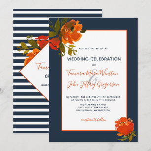 Invitation Mariage/événement Floral de la Marine Orange de Bo