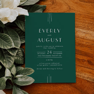 Invitation Mariage EVERLY Tons de Bijoux Art Déco Émeraude Ve