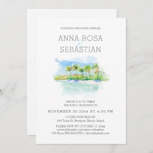 Invitation *~* MARIAGE EXOtique tropical AR7 Plage RSVP + (Devant / Derrière)